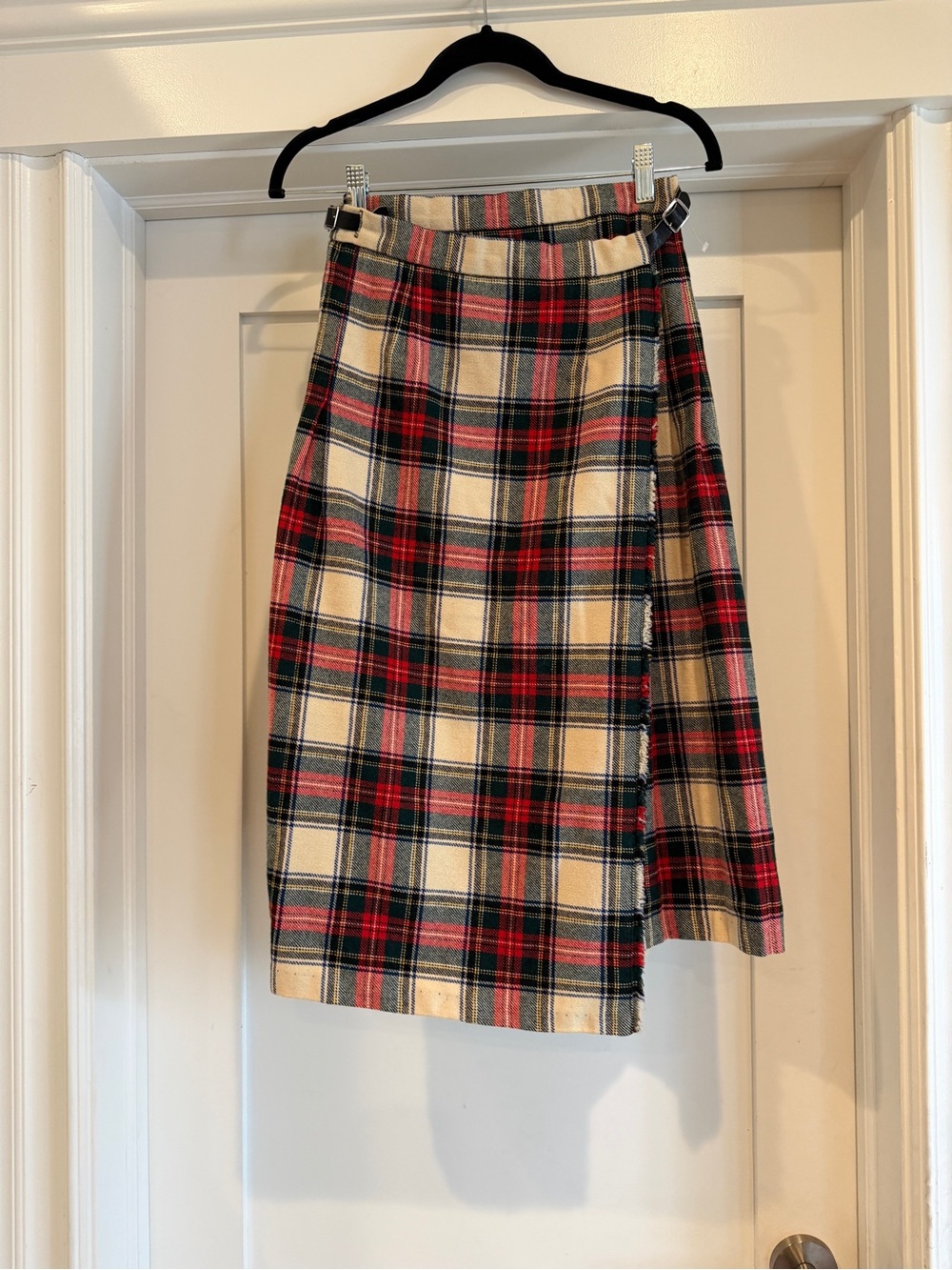 Vintage Bergdorf’s Plaid Wrap Skirt in Cream and Red